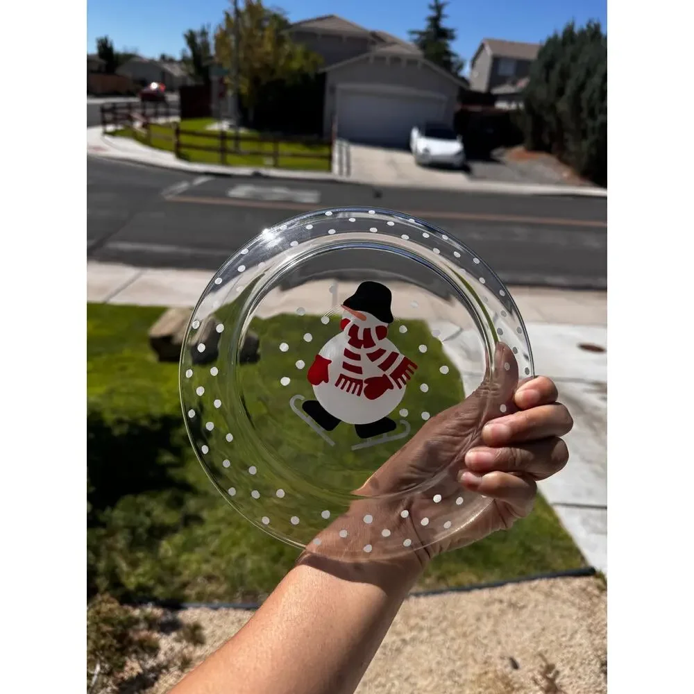 Crate & Barrel Arcoroc ice skating snowman dessert plate replacement pieces